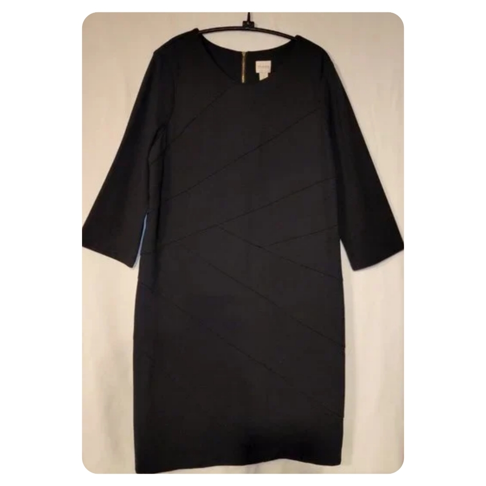 Chico’s Black Angled Seam Wendi Dress, Size 2.  NWT! Lovely & comfortable black